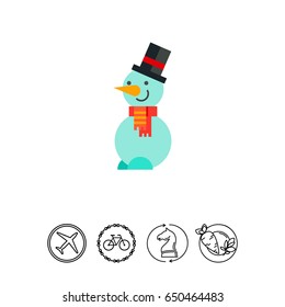 Snowman in Hat and Scarf Icon