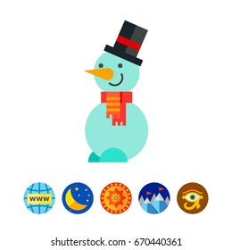 Snowman in Hat and Scarf Icon