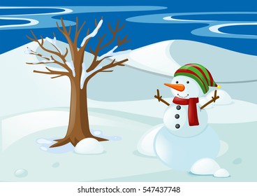 Hombre de nieve con sombrero e ilustración de la bufanda