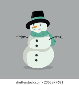 Snowman with hat and scarf isolated background. Vector illustration