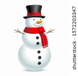 Snowman with hat and scarf isolated on white background. Vector illustration.