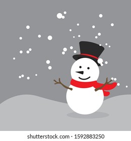 Snowman with a hat and scarf, isolated on a gray background. Vector illustration