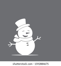 Snowman with a hat and scarf, isolated on a gray background. Vector illustration