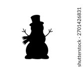 Snowman with hat and scarf silhouette vector flat illustration design.