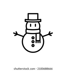 Hombre de nieve con sombrero e icono de la delgada línea de la bufanda. Decoración navideña. Ilustración vectorial moderna.