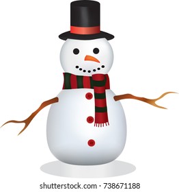 Snowman with hat and scarf, vector 