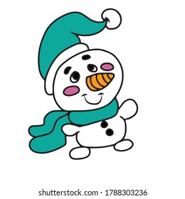 Snowman in a hat and scarf .Vector children's design for greeting cards, banners.