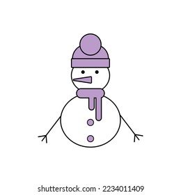 Snowman in a hat with a scarf. Vector illustration.