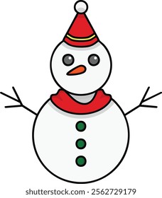 Snowman with hat and scarf vector illustration