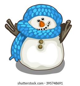 Snowman in hat and scarf. Vector illustration.