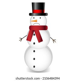 Snowman with hat and scarf. White background. Vector illustration