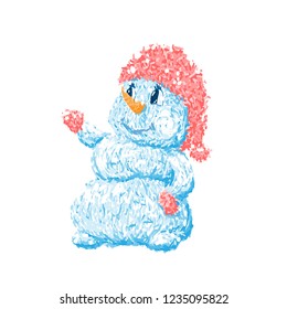 A snowman in a hat is smiling. Without background.