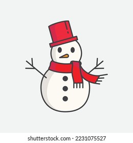 Schneemann mit Hutvektor. Schneemann-Symbol-Vorlage. Wintersymbol. Grußkartendesign-Element Weihnachten und Neujahr. Vektorgrafik