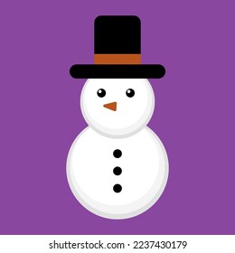 Snowman in a hat, vector. Snowman on a purple background.
