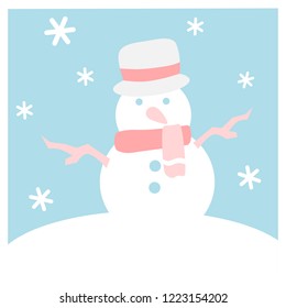 Snowman with hat (Winter flat icon set in square frame)