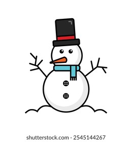 snowman with hat and winter scarf christmas and winter theme icon graphic illustration outline drawing art