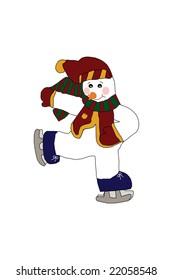 Snowman having fun iceskating.