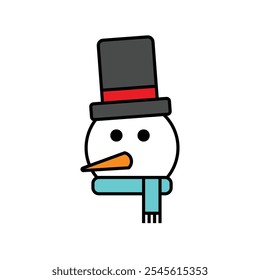 snowman head with hat and winter scarf christmas theme icon graphic illustration colored art