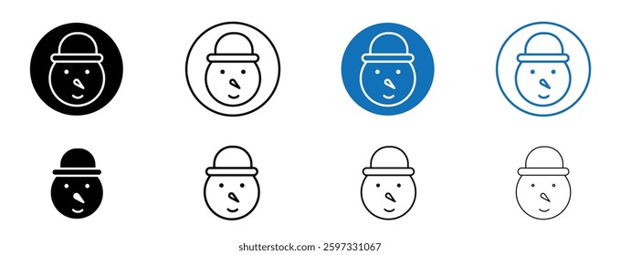 Snowman head icon set in black and blue colors on white background