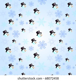 Snowman head and snowflakes seamless pattern