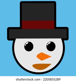 snowman head wearing a hat on a blue background