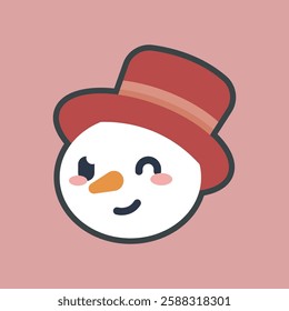 snowman head wearing hat with outline flat vector design.