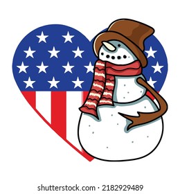 Snowman Heart Shaped American Flag