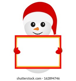 snowman holding a banner 