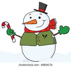 Snowman Holding A Candy Cane