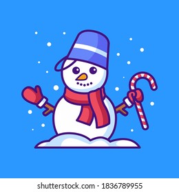 Snowman holding candy cartoon illustration