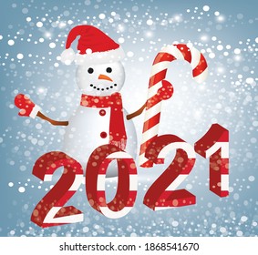 Snowman holding a christmas candy, vector 