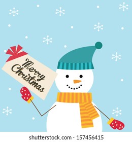 snowman holding christmas card