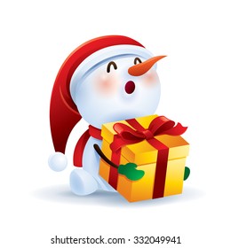 Snowman holding gift box