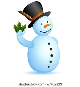 Snowman holding a mistletoe icon Vector isolated on white