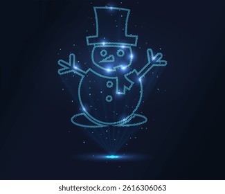 Snowman hologram. Futuristic holographic projection of a snowman with glowing energy flux and cheerful winter design. Perfect for holiday themes, children's projects, and festive decorations