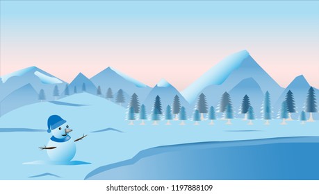 Snowman and Ice landscape in the winter season