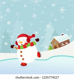 Snowman Ice Skating With Joy