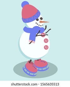 Snowman ice skating vector. Ice skate snowmen illustration. 