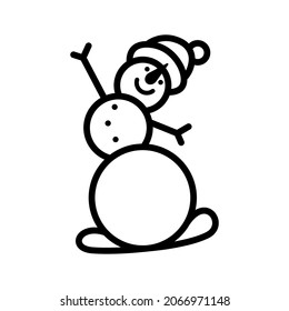 Snowman icon. Black contour linear sketch silhouette. Front view. Vector simple flat graphic illustration. The isolated object on a white background. Isolate.