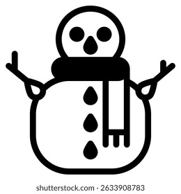snowman icon in Black Fill. Glyph style. isolated on white background