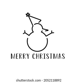 Snowman icon, black line style, minimalist style,
with Merry Christmas lettering, greeting card image concept