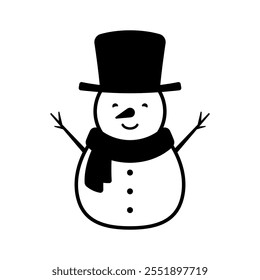 Snowman icon. Black outline linear silhouette. Editable strokes. Front view. Vector simple flat graphic illustration. Isolated object on white background. Isolate.