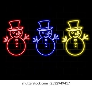 Snowman icon. Black silhouette. Vector design. neon style..