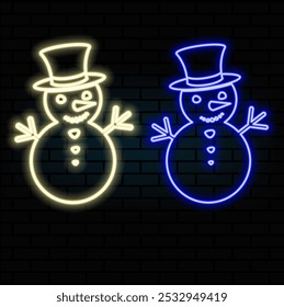 Icono de muñeco de nieve. Silueta negra. Diseño de Vector. estilo neón.. color azul.