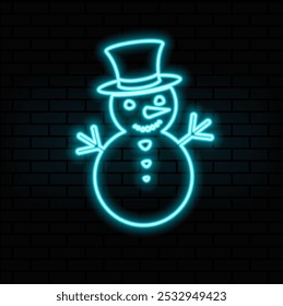 Snowman icon. Black silhouette. Vector design. neon style..blue.