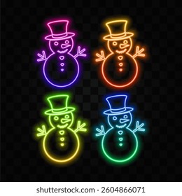 Snowman Icon. Black silhouette. Vector drawing. Isolated object on a white background. Isolate. neon style.
