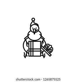 Snowman icon. Snowman with christmas gift.