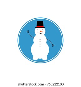 Snowman icon, Christmas symbol, flat design template, isolated circle sticker, vector illustration
