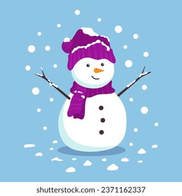 Snowman icon. Colored silhouette. Front side view. Vector simple flat graphic illustration. Isolated object on a blue background. Isolate.