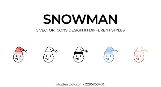 Snowman Icon Design in Five style with Editable Stroke. Line, Solid, Flat Line, Duo Tone Color, and Color Gradient Line. Suitable for Web Page, Mobile App, UI, UX and GUI design.